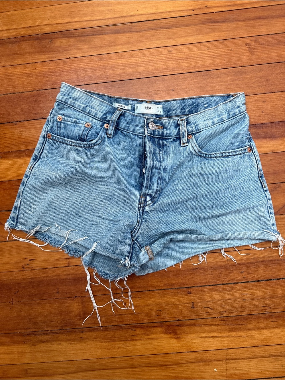 Mango Hailey Washed Blue Distressed Denim Cutoff Shorts